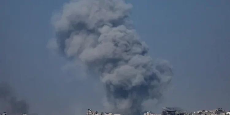 Smoke rises in the Gaza Strip.
