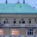 Police officers stand on the balcony of Philosophical Faculty of Charles University in Prague.