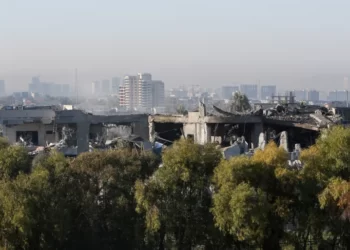 A view of a damaged building following missile attacks on Erbil, Iraq.