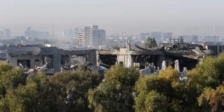 A view of a damaged building following missile attacks on Erbil, Iraq.