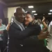South African president Cyril Ramaphosa and the deputy ambassador of Palestine, Bassam Elhussiny hug as they watch the ICJ ruling on the emergency measures requested by South Africa against Israel over its war on the Gaza Strip, in Johannesburg.