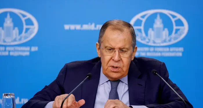Russia's Foreign Minister, Sergei Lavrov speaks at his annual press conference in Moscow on Thursday, January 18, 2024.
