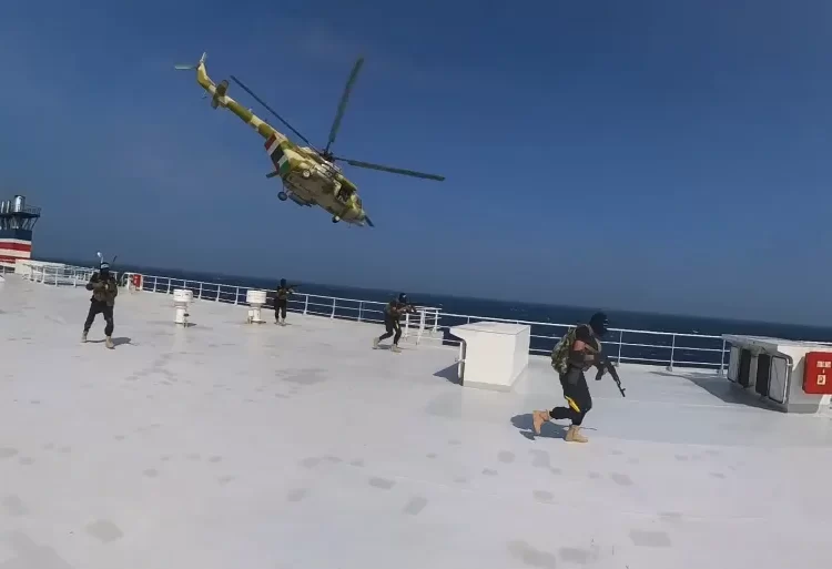 Houthi commandos board the cargo ship Galaxy Leader in November.