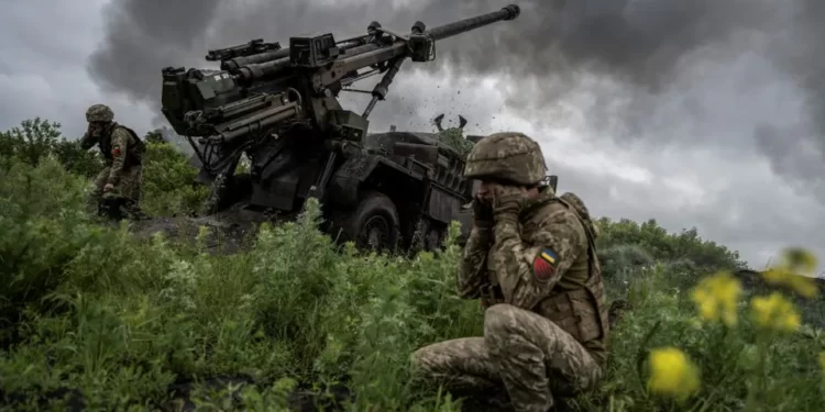 Ukrainian service members of the 55th Separate Artillery Brigade fire a Caesar self-propelled howitzer towards Russian troops, amid Russia's attack on Ukraine, near the town of Avdiivka in Donetsk region, Ukraine May 31, 2023.