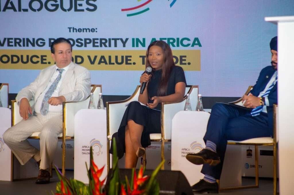 Nompilo Morafo MTN Group Chief Sustainability and Corprate Affairs Officer making her contribution during the panel discussion at the African Prosperity Dialogues 1