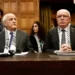 Palestinian Foreign Minister Riyad al-Maliki and Palestinian U.N. envoy Riyad Mansour attend a public hearing held by The International Court of Justice (ICJ).