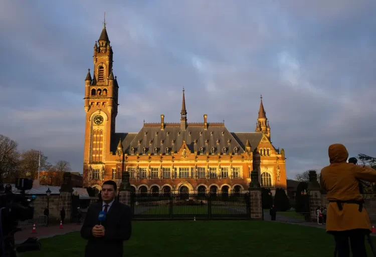 Rodríguez Defends Venezuela's Claim To Essequibo 1 Journalists outside the Peace Palace, housing the ICJ in The Hague.
