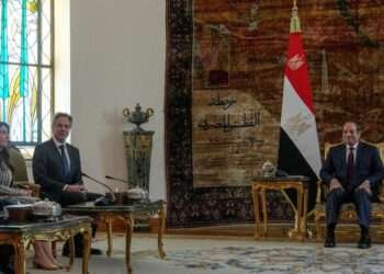 U.S. Secretary of State, Antony Blinken flanked by U.S. Ambassador to Egypt Herro Mustafa Garg meets with Egyptian President Abdel Fattah Al-Sissi at Al-Ittihadiya Palace in Cairo, Egypt, February 6, 2024.