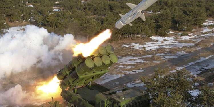 This photo provided by the North Korean government, shows what it says a test of surface-to-sea missiles in North Korea.