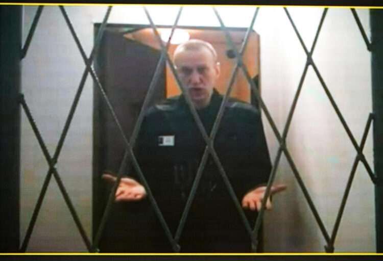 Russian opposition leader, Alexei Navalny appears via a video link from the Arctic penal colony.