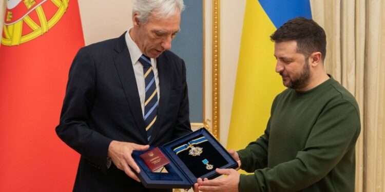 Zelenskyy Meets Portuguese Ministers of Foreign Affairs And Education 1 Minister of Foreign Affairs of Portugal, João Gomes Cravinho, and Ukrainian President, Volodymyr Zelenskyy.