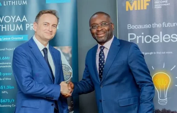 IIF CEO Edward Koranteng and Atlantic Chairman Neil Herbert shake hands over a transparently negotiated two-part deal that makes MIIF the 4th largest shareholder of Atlantic Lithium with significant stake holding in the local assets as well in the Cape Coast Lithium belt