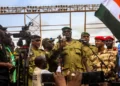 Members of a military council at a stadium in Niamey, Niger