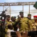 Members of a military council at a stadium in Niamey, Niger
