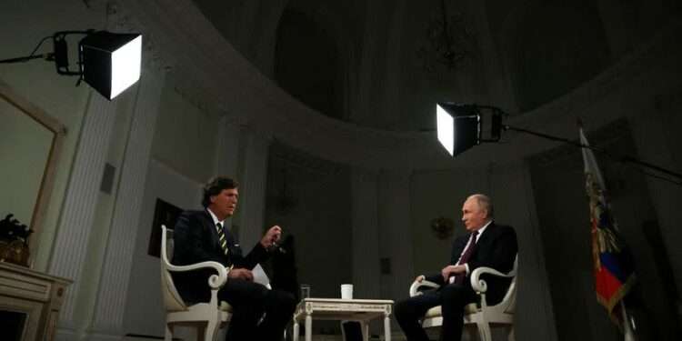 Putin Says War Can End If U.S Halts Weapon Supply To Kyiv 1 Russian President, Vladimir Putin (right) in a two-hour interview with former Fox News host, Tucker Carlson.