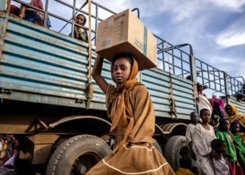 Sudanese girl carrying a box