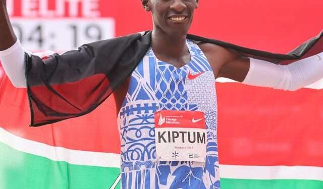 Marathon Record-Holder Kelvin Kiptum Dies In Car Crash 1 Kelvin Kiptum of kenya celebrates after winning a race.
