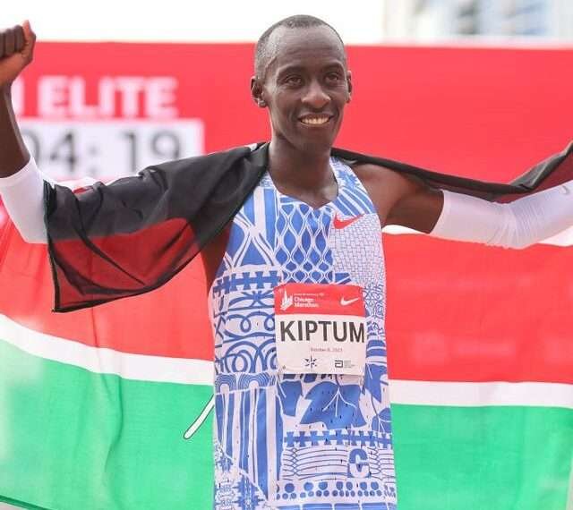 Marathon Record-Holder Kelvin Kiptum Dies In Car Crash 1 Kelvin Kiptum of kenya celebrates after winning a race.