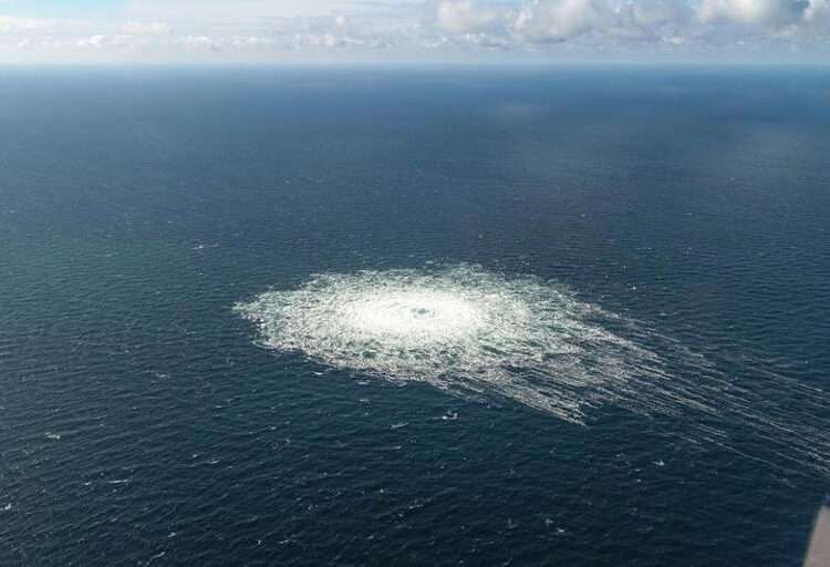 Gas leak at Nord Stream 2 as seen from the Danish F-16 interceptor on Bornholm, Denmark September 27, 2022.