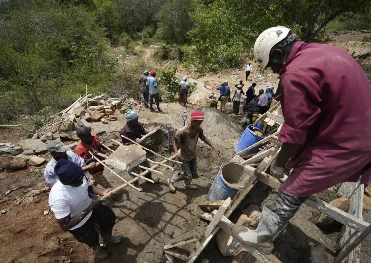 A sand dam under construction in Kenya