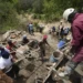 A sand dam under construction in Kenya
