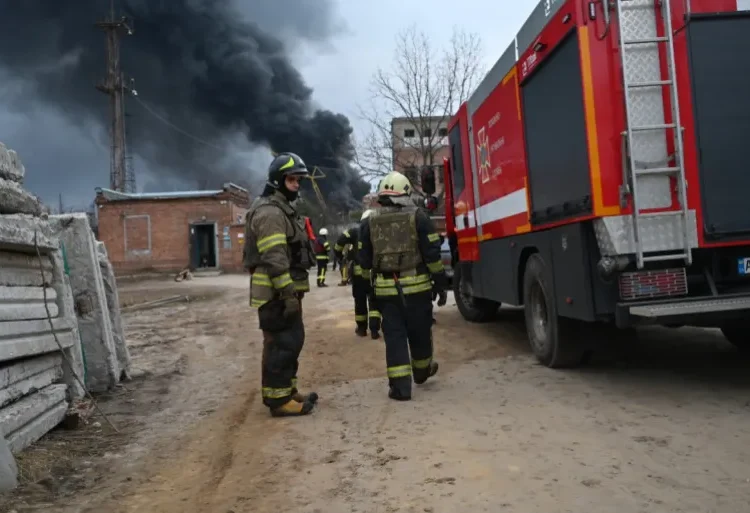 A fire is seen at an electrical substation after a missile attack in Kharkiv, amid the Russian invasion in Ukraine.