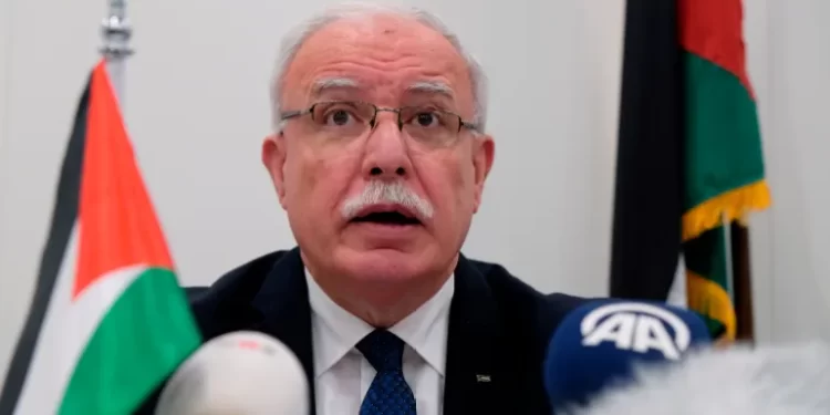 Palestinian Foreign Minister, Riyad al Maliki speaks during a press conference.