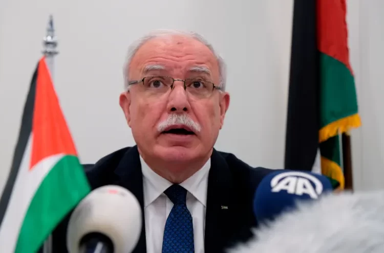Gaza Ceasefire Anticipated By Ramadan 1 Palestinian Foreign Minister, Riyad al Maliki speaks during a press conference.