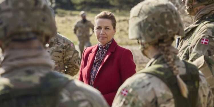Danish Prime Minister, Mette Frederiksen meets conscripts during a visit to Denmark's Air Base Karup in Jutland, Denmark, 07 March 2024.