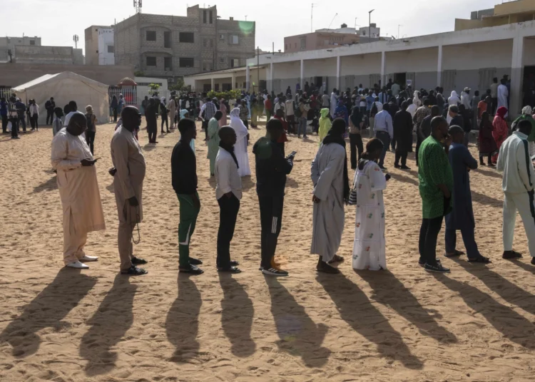 Voters in a line to vote