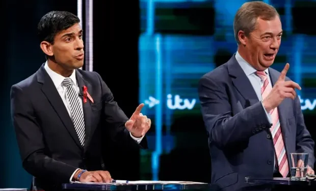 Rishi Sunak and Nigel Farage at iTV debate in 2019