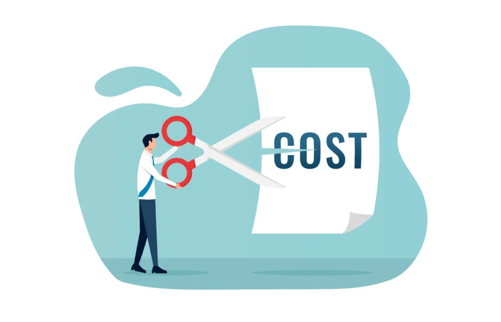 businessman cutting cost cost reduction cost cutting and efficiency concept illustration vector