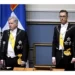 Alexander Stubb, right, takes over as President from Sauli Niinisto in Helsinki on March 1, 2024.