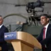 UK Prime Minister, Sunak speaks during a press conference at a military base in Poland with Jens Stoltenberg, NATO Secretary-General.