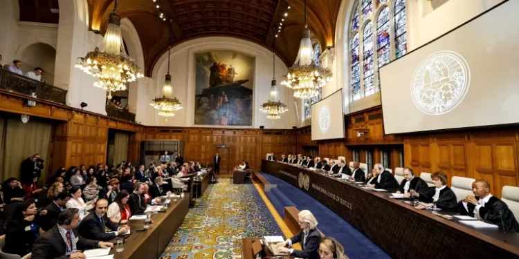 A general view of the court during a hearing at the ICJ in the case that Nicaragua filed against Germany.