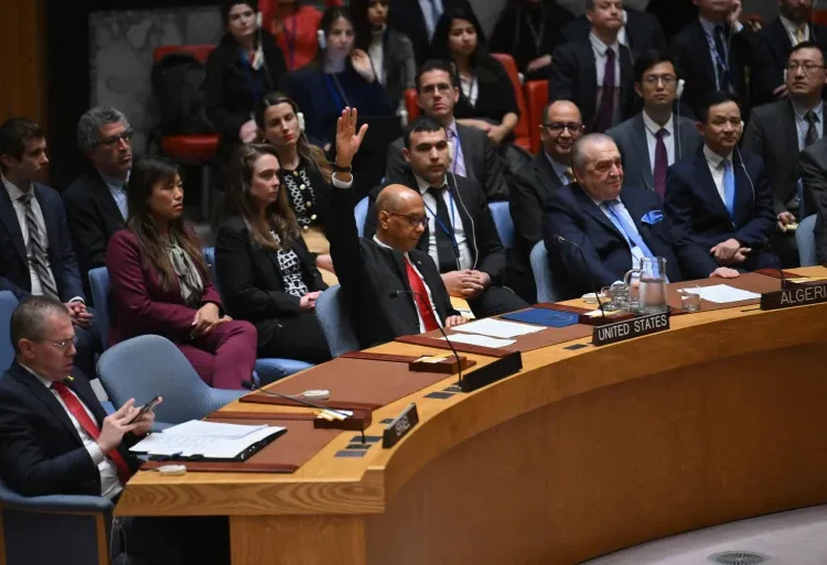 US deputy ambassador to the UN, Robert Wood, votes against a resolution allowing Palestinian UN membership at the UN headquarters in New York, on April 18, 2024, during a UN Security Council meeting.