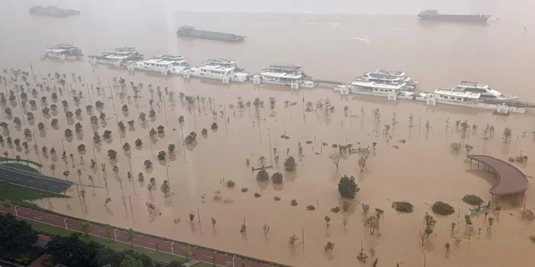 Submerged streets due to heavy rains in Qingyuan city, southern Guangdong province.