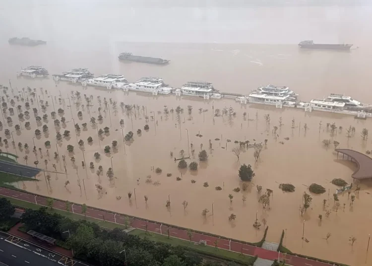 Submerged streets due to heavy rains in Qingyuan city, southern Guangdong province.