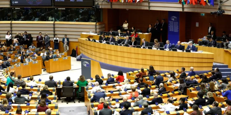 EU Passes Asylum And Migration Package 1 European Parliament President Roberta Metsola, centre right, chairs as Members of European Parliament participate in a series of votes during a plenary session at the European Parliament in Brussels.