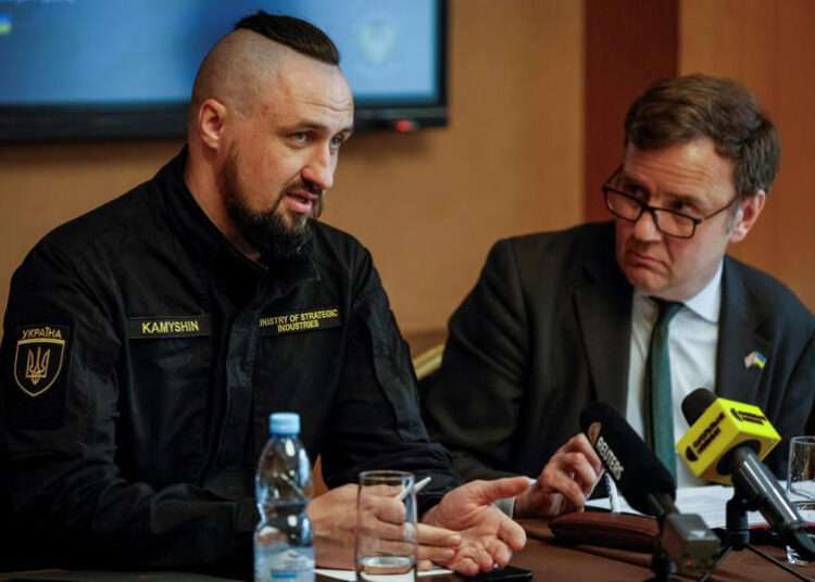 Ukraine, Britain Ink Defence And Arms Agreement 1 Ukrainian Minister for Strategic Industries, Oleksandr Kamyshin speaks at a joint press conference with British Minister for Trade Policy, Greg Hands and representatives of the British defence company BAE Systems.