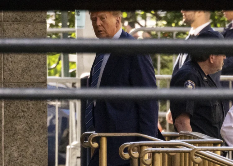 ormer President Donald Trump arrives at Manhattan criminal court, Tuesday, April 16, 2024, in New York.