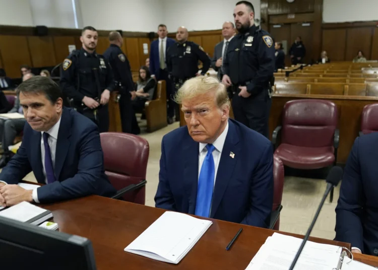 Former President Donald Trump awaits the start of proceedings during jury selection at Manhattan criminal court, Thursday, April 18, 2024 in New York.