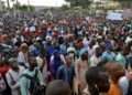 Supporters of Mali's M5-RFP opposition coalition, gather during a rally to mark a year since the start of protests marches that contributed to the ouster of former President Ibrahim Boubakar Keita at the Independence Square in Bamako, Mali June 4, 2021.