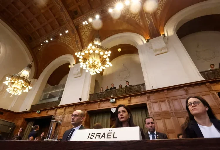 The Israeli delegation inside the ICJ.
