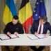 President of Ukraine, Volodymyr Zelenskyy and Prime Minister of Belgium Alexander De Croo sign a bilateral Agreement on Security Cooperation and Long-Term Support in Brussels.