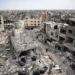 A picture shows a view of a devastated neighbourhood in Khan Younis in the southern Gaza Strip.