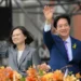 Taiwan's new President, William Lai Ching-te (right) waves alongside outgoing President, Tsai Ing-wen during the inauguration ceremony.