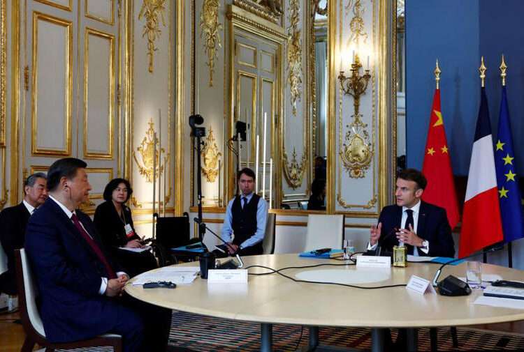 China Urged To Ensure Balanced Trade With Europe 1 French President, Emmanuel Macron attends a trilateral meeting with China's President Xi Jinping and European Commission President, Ursula von der Leyen (not seen) at the Elysee Palace in Paris as part of the Chinese President's two-day state visit in France, May 6, 2024.