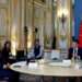 French President, Emmanuel Macron attends a trilateral meeting with China's President Xi Jinping and European Commission President, Ursula von der Leyen (not seen) at the Elysee Palace in Paris as part of the Chinese President's two-day state visit in France, May 6, 2024.