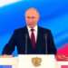 Vladimir Putin takes his oath as Russian President during an inauguration ceremony in the Grand Kremlin Palace in Moscow, Russia, Tuesday, May 7, 2024.